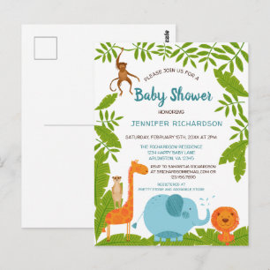 Cute Safari Jungle Animal Baby Shower Invitation Postcard