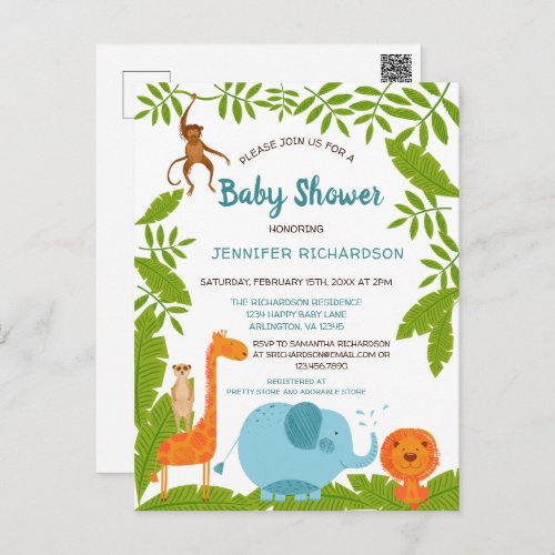Cute Safari Jungle Animal Baby Shower Invitation Postcard