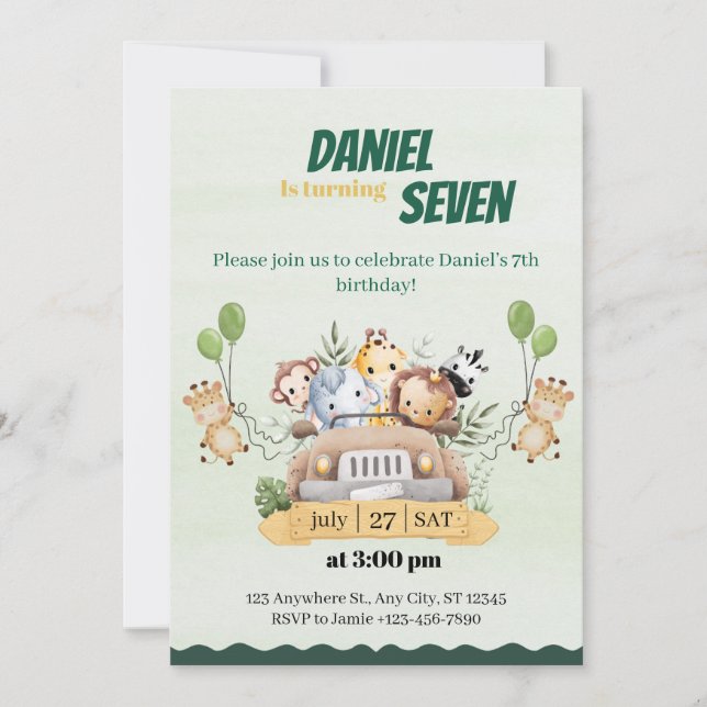 Cute Safari Jungle Animal Birthday Invitation (Front)