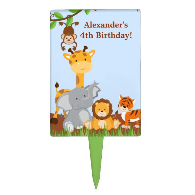 Cute Safari Jungle Animal Boy Birthday Cakepick (Front)