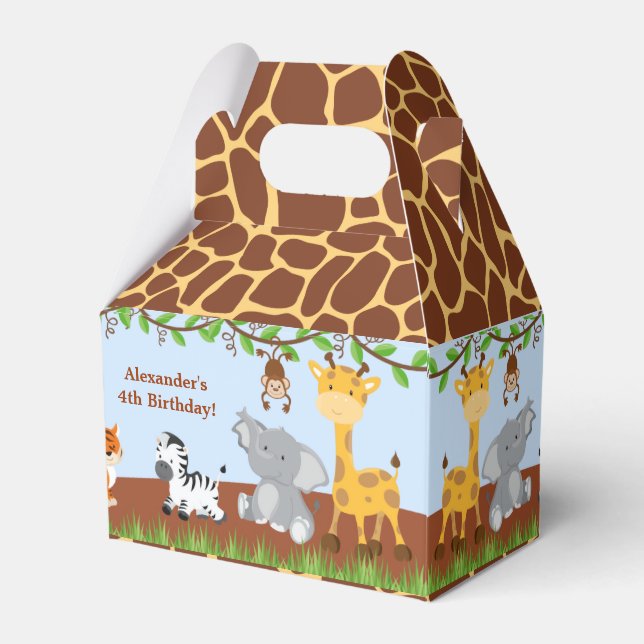 Cute Safari Jungle Animal Boy Gable Favor Box (Front Side)