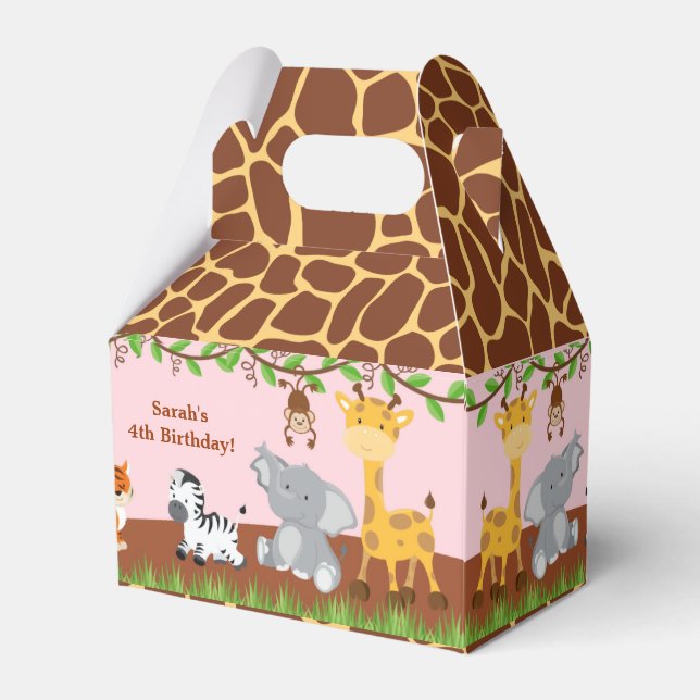 Cute Safari Jungle Animal Girl Gable Favor Box (Front Side)