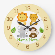Cute Safari Jungle Animal Nursery Large Clock