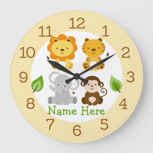 Cute Safari Jungle Animal Nursery Large Clock