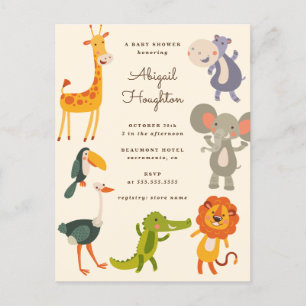 Cute Safari Jungle Animal Themed Baby Shower Invitation Postcard