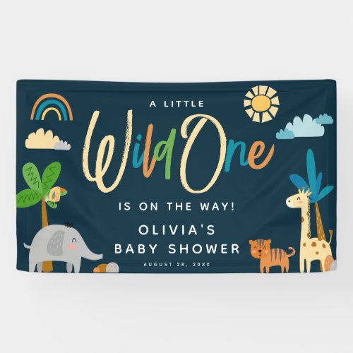 Cute Safari Jungle Animal Wild One Baby Shower Banner