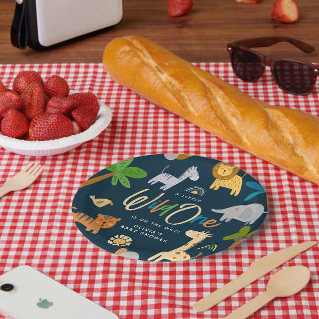Cute Safari Jungle Animal Wild One Baby Shower Paper Plates (Picnic)