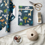 Cute Safari Jungle Animal Wild One Baby Shower Wrapping Paper<br><div class="desc">A little Wild One is on the Way! Modern baby shower gift wrap. Design features cute safari jungle animal illustrations on a trendy navy blue background.</div>