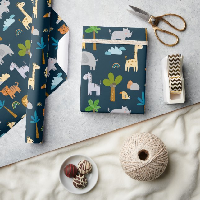 Cute Safari Jungle Animal Wild One Baby Shower Wrapping Paper (Crafts)