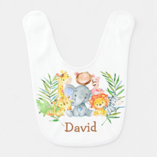 Cute Safari Jungle Animals Baby Name Personalized Bib