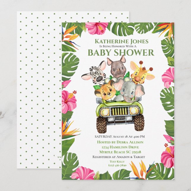 Cute Safari Jungle Animals Baby Shower Invitation (Front/Back)