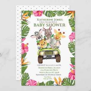 Cute Safari Jungle Animals Baby Shower Invitation