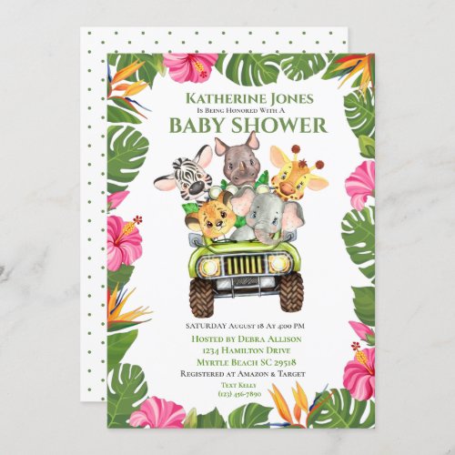 Cute Safari Jungle Animals Baby Shower Invitation