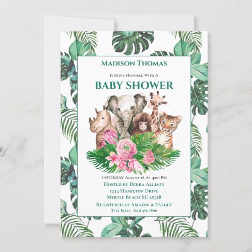 Cute Safari Jungle Animals Baby Shower  Invitation