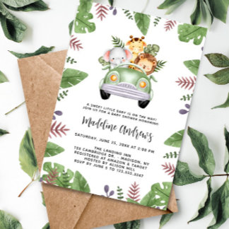 Cute Safari Jungle Animals Baby Shower Invitation