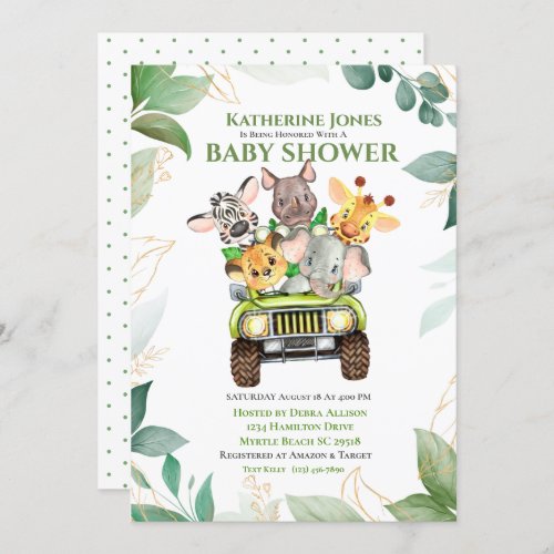 Cute Safari Jungle Animals Baby Shower Invitation