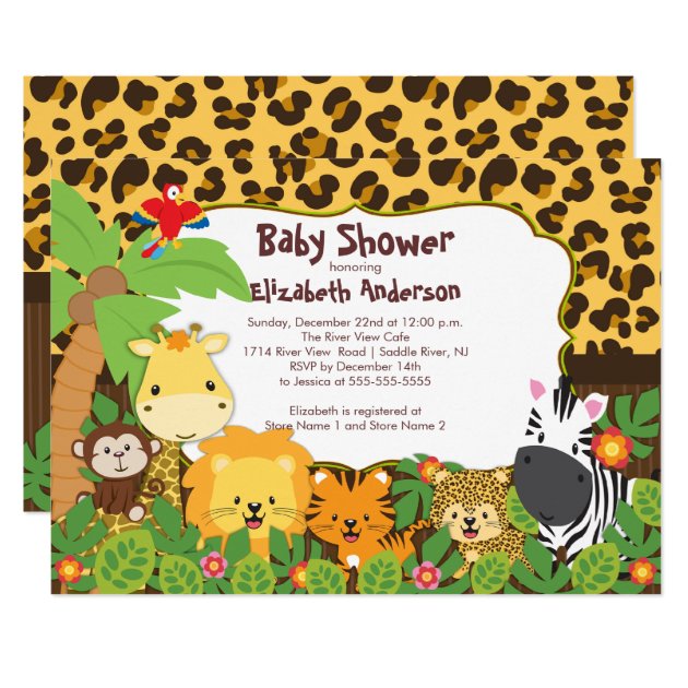 Cute Safari Jungle Animals Baby Shower Invitations