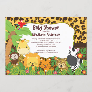 Cute Safari Jungle Animals Baby Shower Invitations