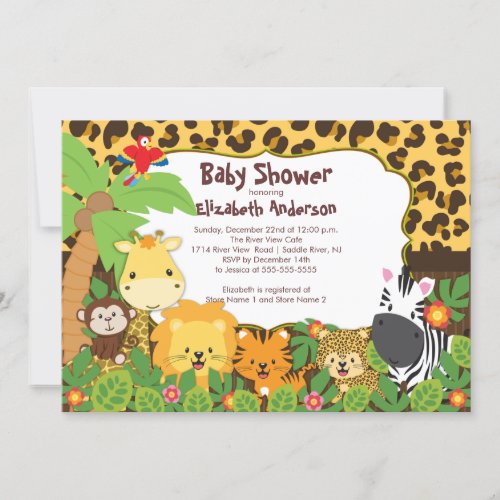 Cute Safari Jungle Animals Baby Shower Invitations