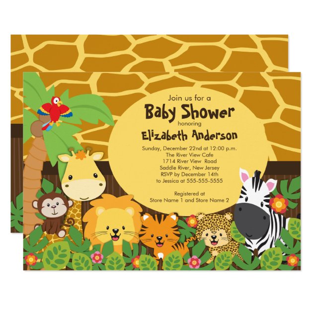 Cute Safari Jungle Animals Baby Shower Invitations