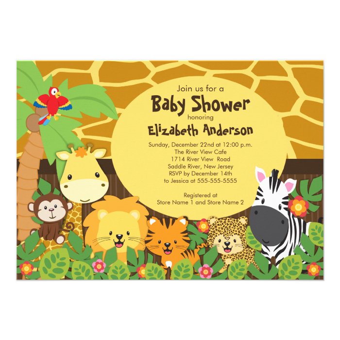 Cute Safari Jungle Animals Baby Shower Invitations