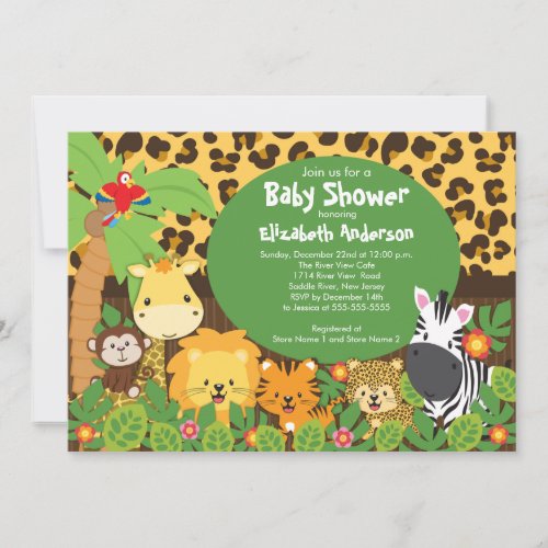 Cute Safari Jungle Animals Baby Shower Invitations