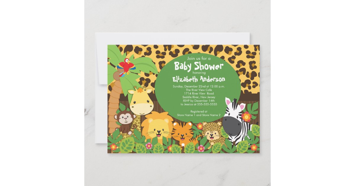 Cute Safari Jungle Animals Baby Shower Invitations | Zazzle