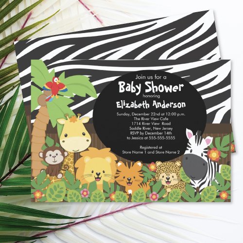 Cute Safari Jungle Animals Baby Shower Invitations