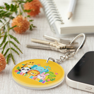 Cute Safari Jungle Animals Best Friends Yellow Key Keychain