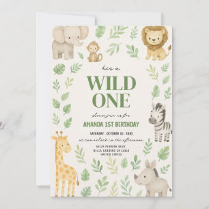 Cute Safari Jungle Animals Birthday Invitation