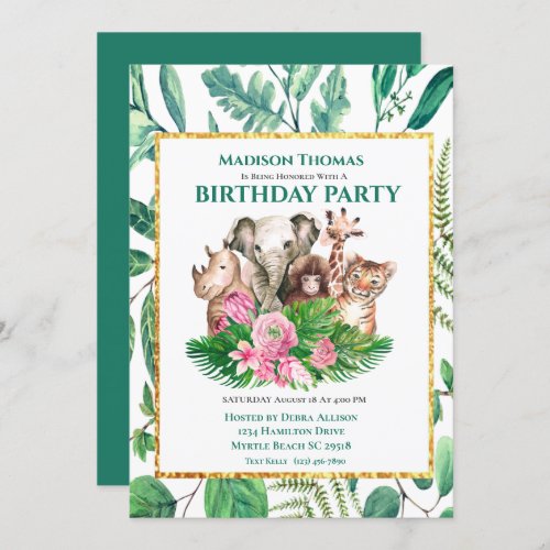 Cute Safari Jungle Animals Birthday Party Invitati Invitation