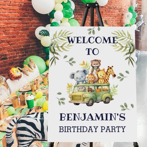 Cute Safari Jungle Animals Birthday Welcome Foam Board