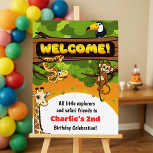 Cute Safari Jungle Animals Birthday Welcome Sign