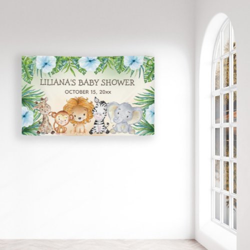 Cute Safari Jungle Animals Boy Baby Shower Banner