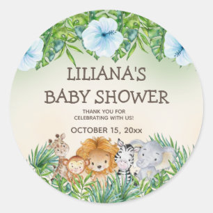 Cute Safari Jungle Animals Boy Baby Shower Classic Round Sticker