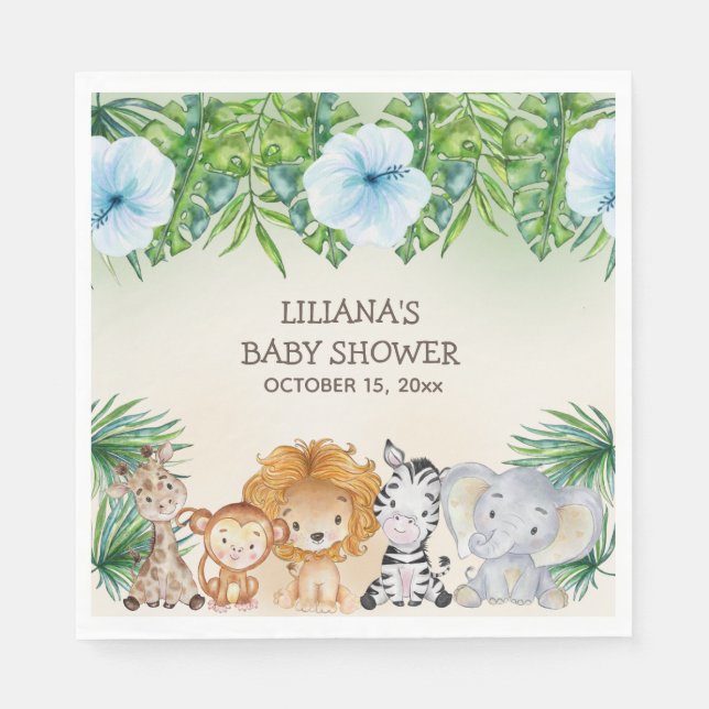 Cute Safari Jungle Animals Boy Baby Shower Napkins (Front)