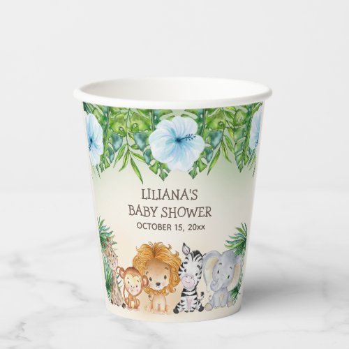 Cute Safari Jungle Animals Boy Baby Shower Paper Cups