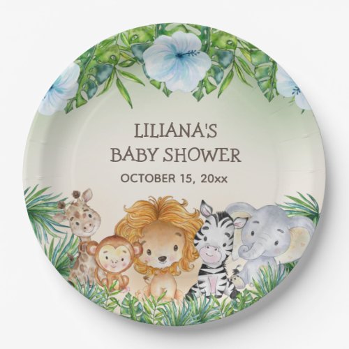 Cute Safari Jungle Animals Boy Baby Shower Paper Plates