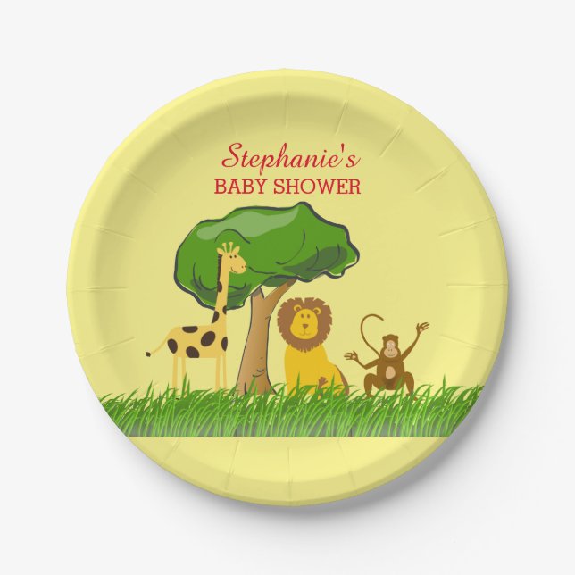 Cute Safari Jungle Animals Custom Baby Shower Paper Plates (Front)