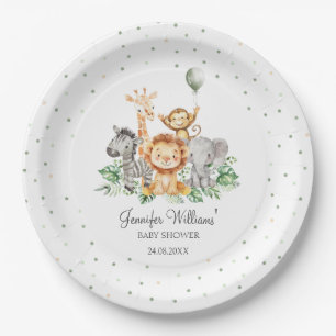 Cute Safari Jungle Animals Green baby shower Paper Plates