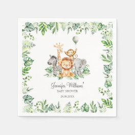 Cute Safari Jungle Animals Greenery Baby Shower Napkins