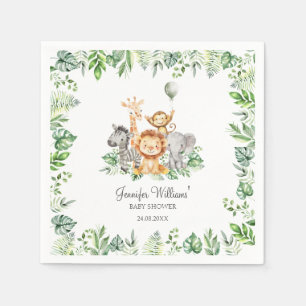 Cute Safari Jungle Animals Greenery Baby Shower Napkins