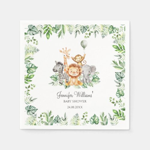 Cute Safari Jungle Animals Greenery Baby Shower Napkins