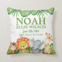 Cute Safari Jungle Animals Greenery Boy Nursery Throw Pillow