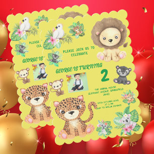 Cute Safari Jungle Animals Kids Birthday Photo Invitation