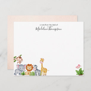 Cute Safari Jungle Animals Kids Elegant Script Note Card
