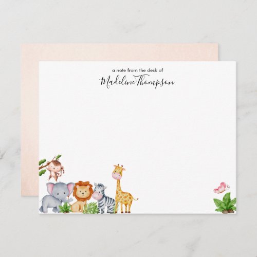 Cute Safari Jungle Animals Kids Elegant Script Note Card
