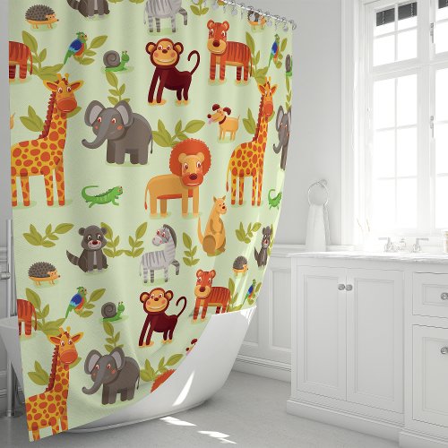 Cute Safari Jungle Animals Pattern Shower Curtain