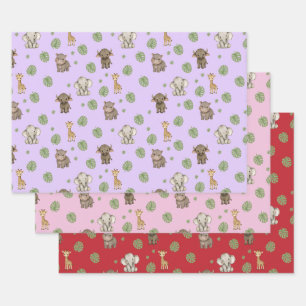 Cute safari Jungle Animals pattern Wrapping Paper Sheets