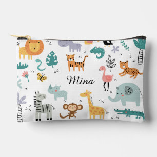 Cute Safari Jungle Animals Personalized Baby Name Accessory Pouch